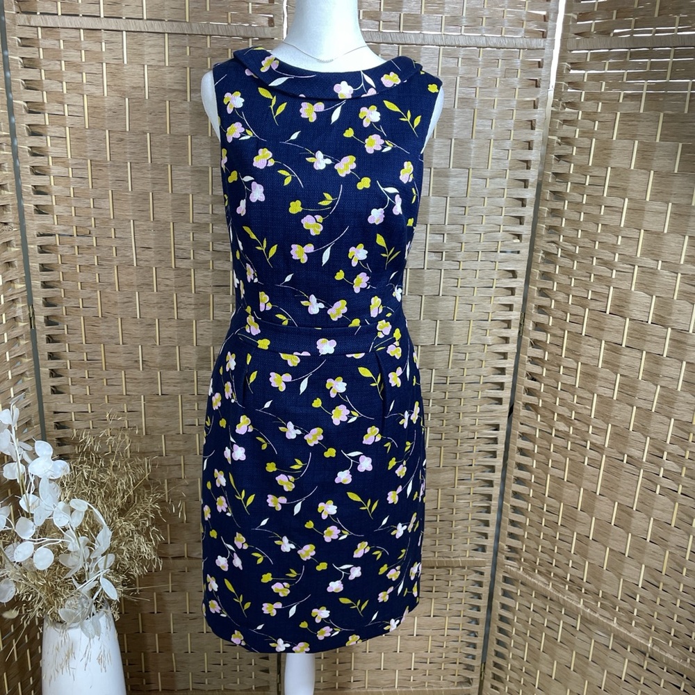 Boden Navy Floral Sheath Dress with Yellow & Pink Blossoms